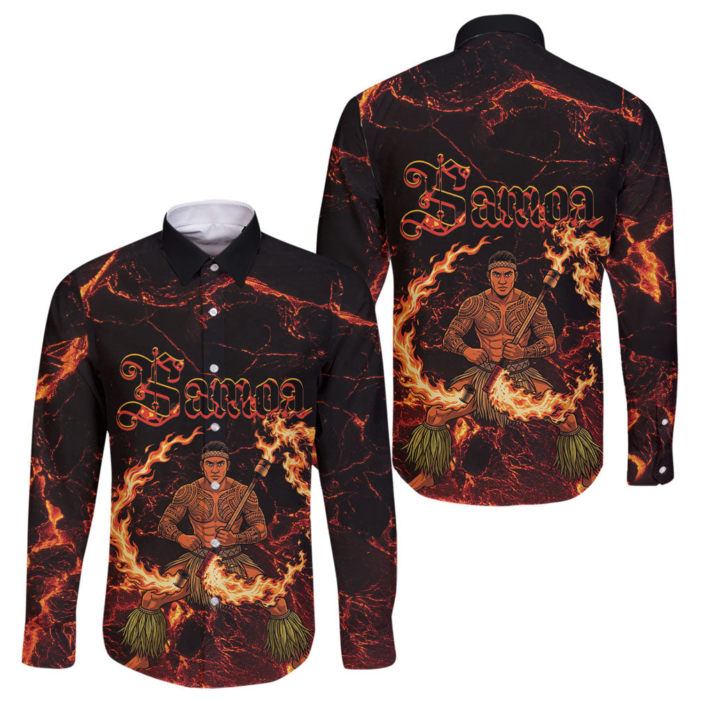 Samoa Siva Afi Dance Fireknife Family Matching Off The Shoulder Long Sleeve Dress and Hawaiian Shirt Polynesian Heritage Fire Dance