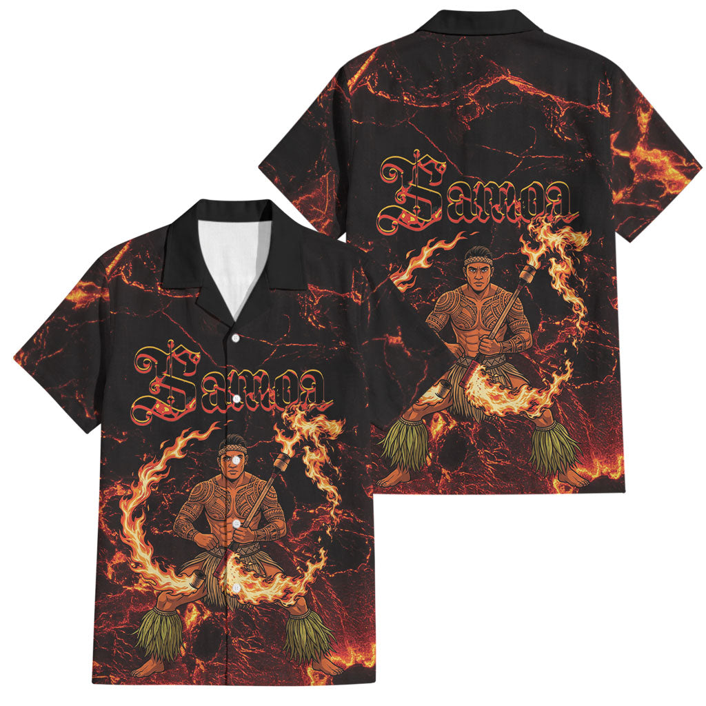 Samoa Siva Afi Dance Fireknife Family Matching Off Shoulder Short Dress and Hawaiian Shirt Polynesian Heritage Fire Dance