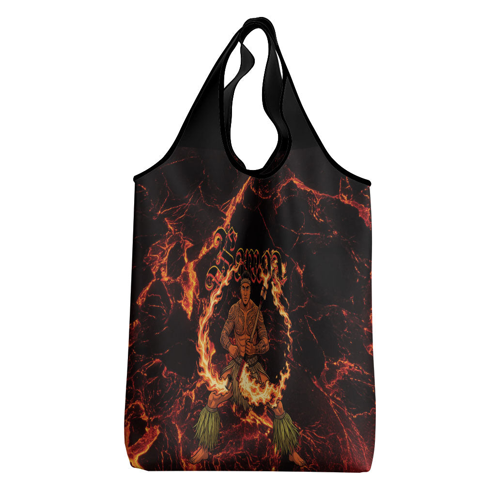 Samoa Siva Afi Dance Fireknife Grocery Bag Polynesian Heritage Fire Dance