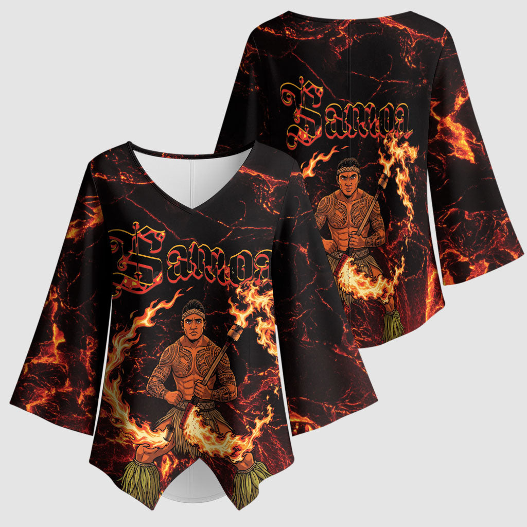 Samoa Siva Afi Dance Fireknife Kimono Sleeve Blouse Polynesian Heritage Fire Dance
