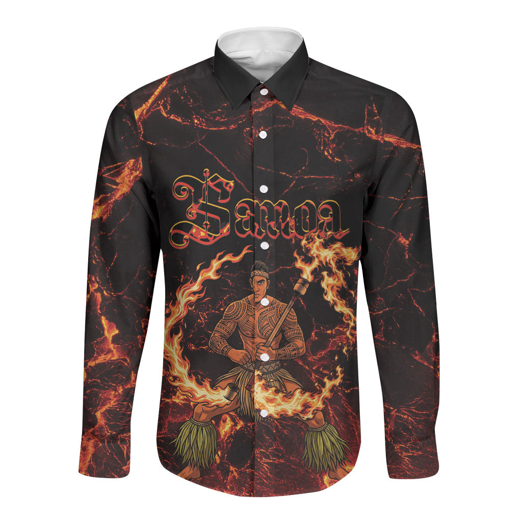 Samoa Siva Afi Dance Fireknife Long Sleeve Button Shirt Polynesian Heritage Fire Dance