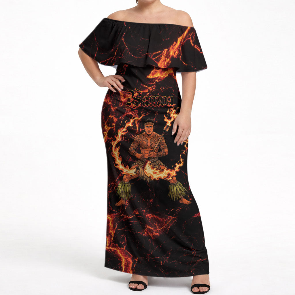 Samoa Siva Afi Dance Fireknife Off Shoulder Maxi Dress Polynesian Heritage Fire Dance