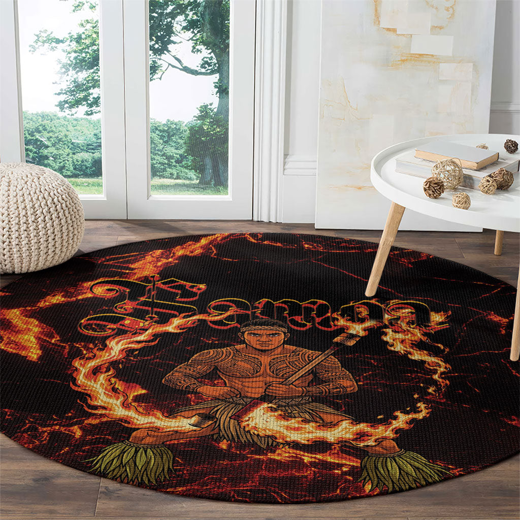 Samoa Siva Afi Dance Fireknife Round Carpet Polynesian Heritage Fire Dance