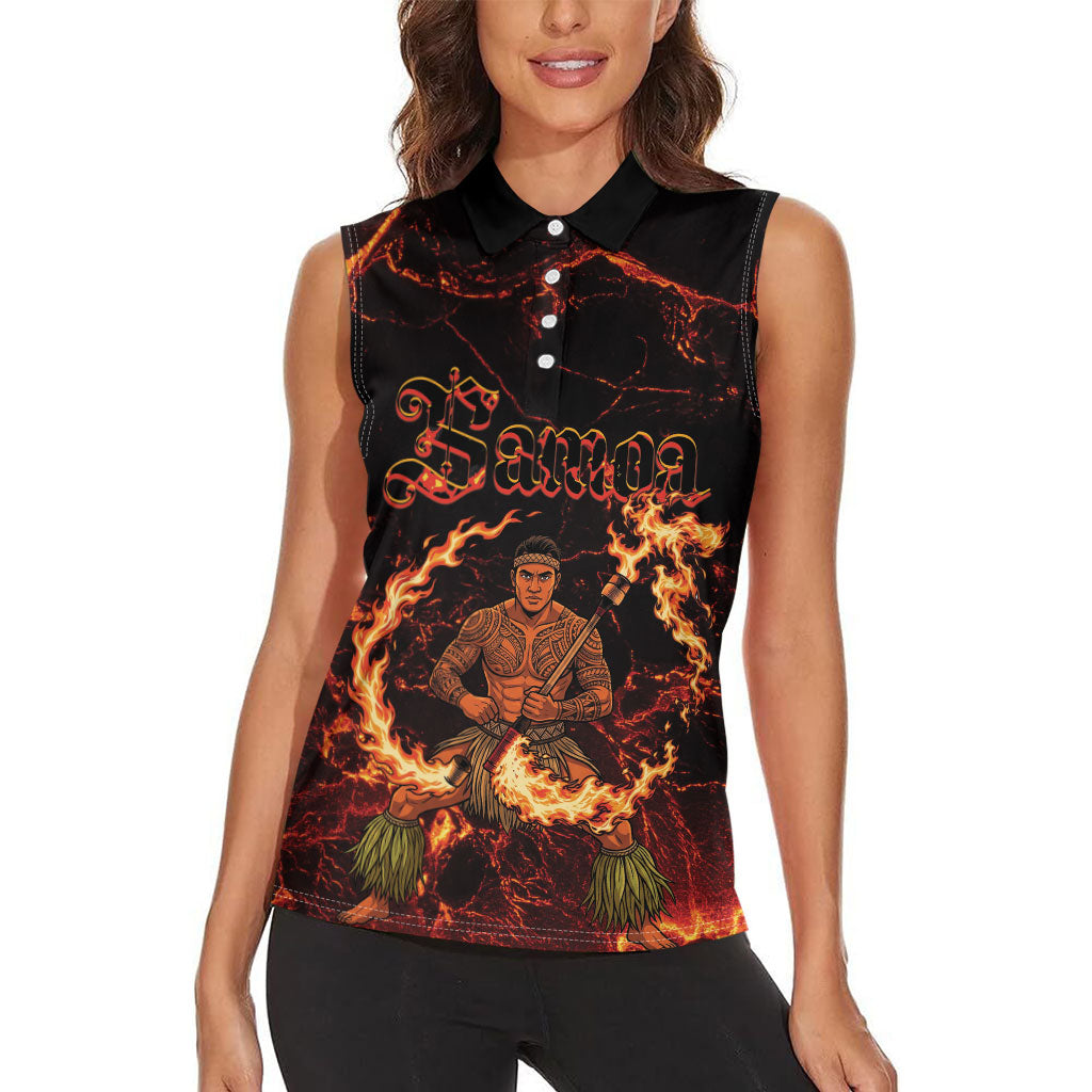 Samoa Siva Afi Dance Fireknife Women Sleeveless Polo Shirt Polynesian Heritage Fire Dance
