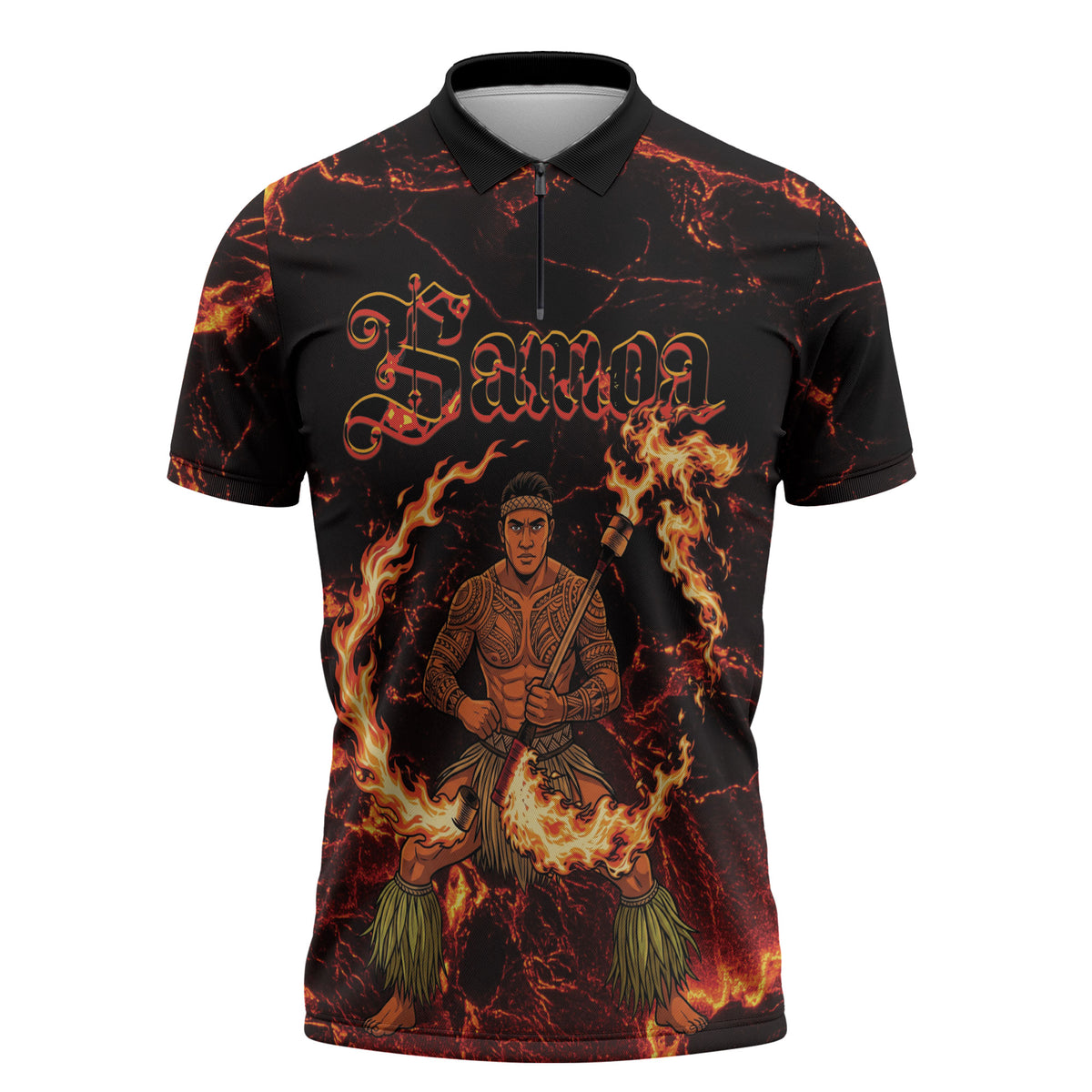 Samoa Siva Afi Dance Fireknife Zipper Polo Shirt Polynesian Heritage Fire Dance