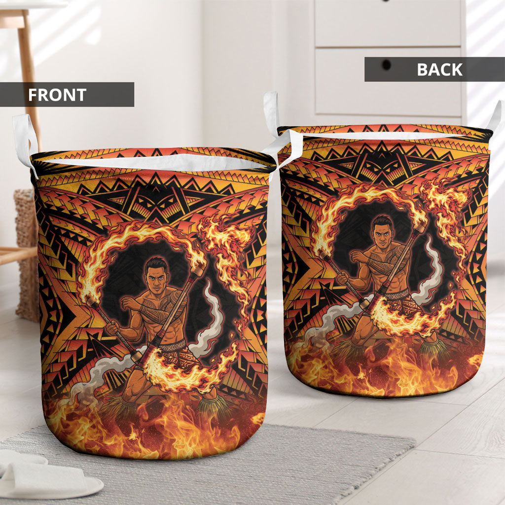 Samoa Siva Afi Dance Fireknife Laundry Basket Samoan Tribal Motif Dancing in the Fire