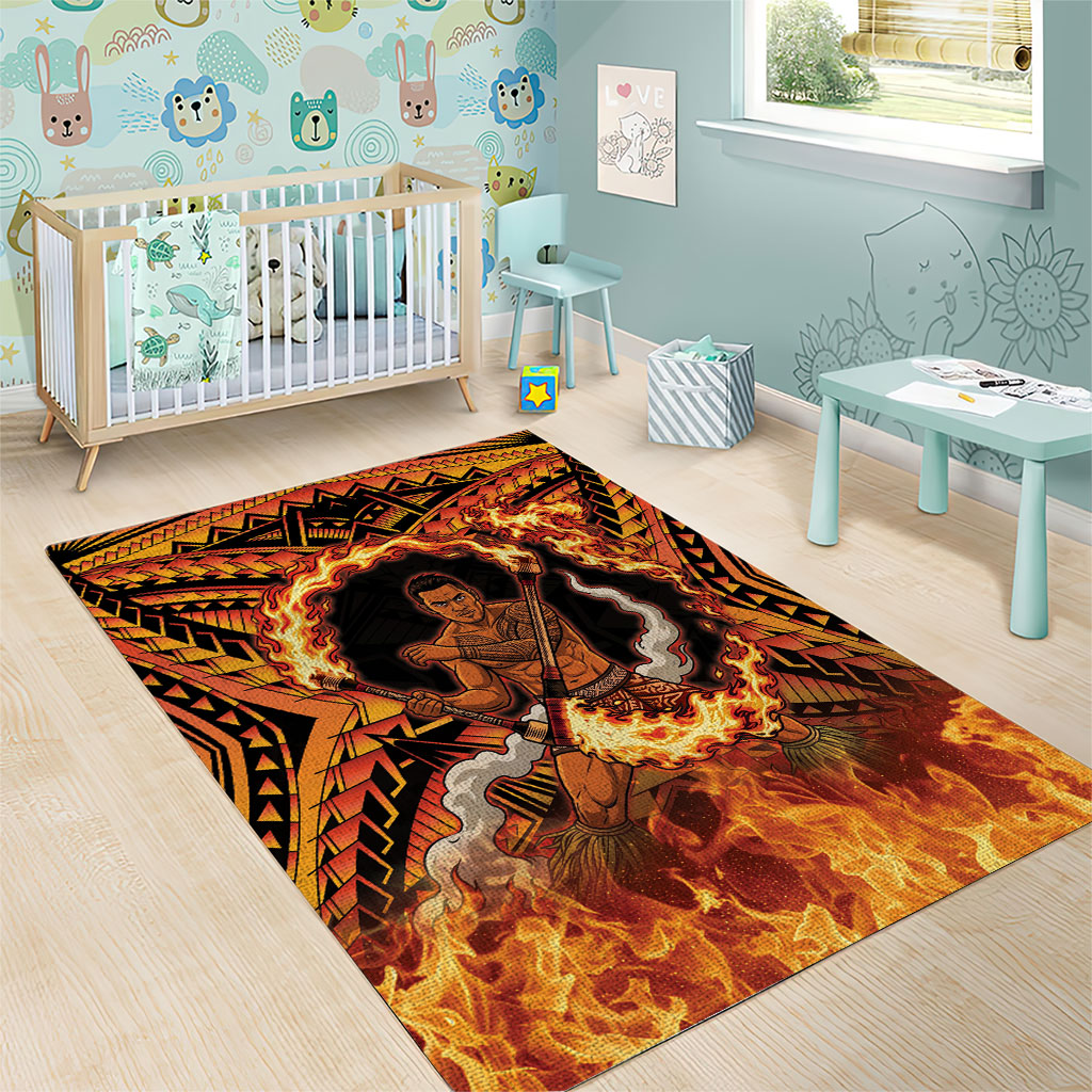 Samoa Siva Afi Dance Fireknife Area Rug Samoan Tribal Motif Dancing in the Fire