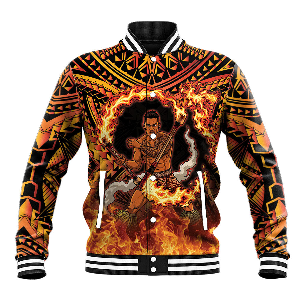 Samoa Siva Afi Dance Fireknife Baseball Jacket Samoan Tribal Motif Dancing in the Fire