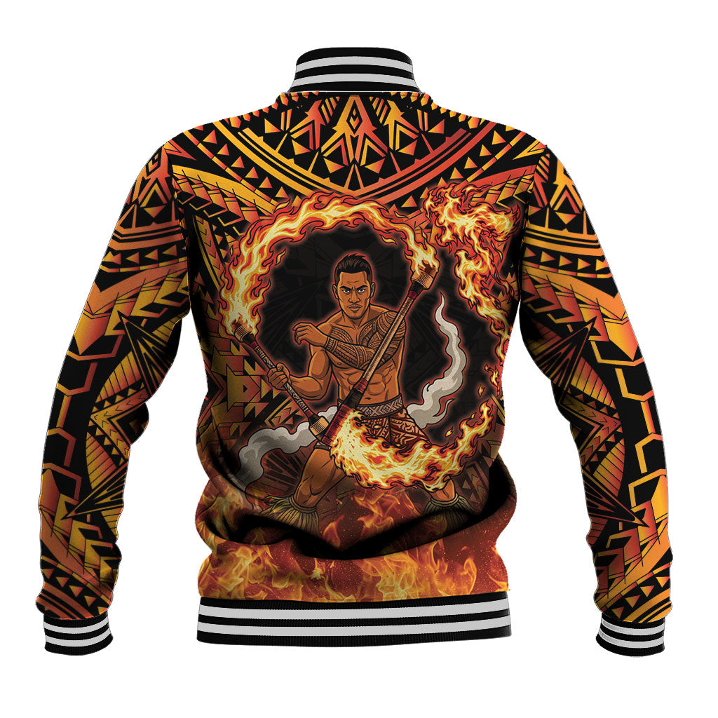 Samoa Siva Afi Dance Fireknife Baseball Jacket Samoan Tribal Motif Dancing in the Fire