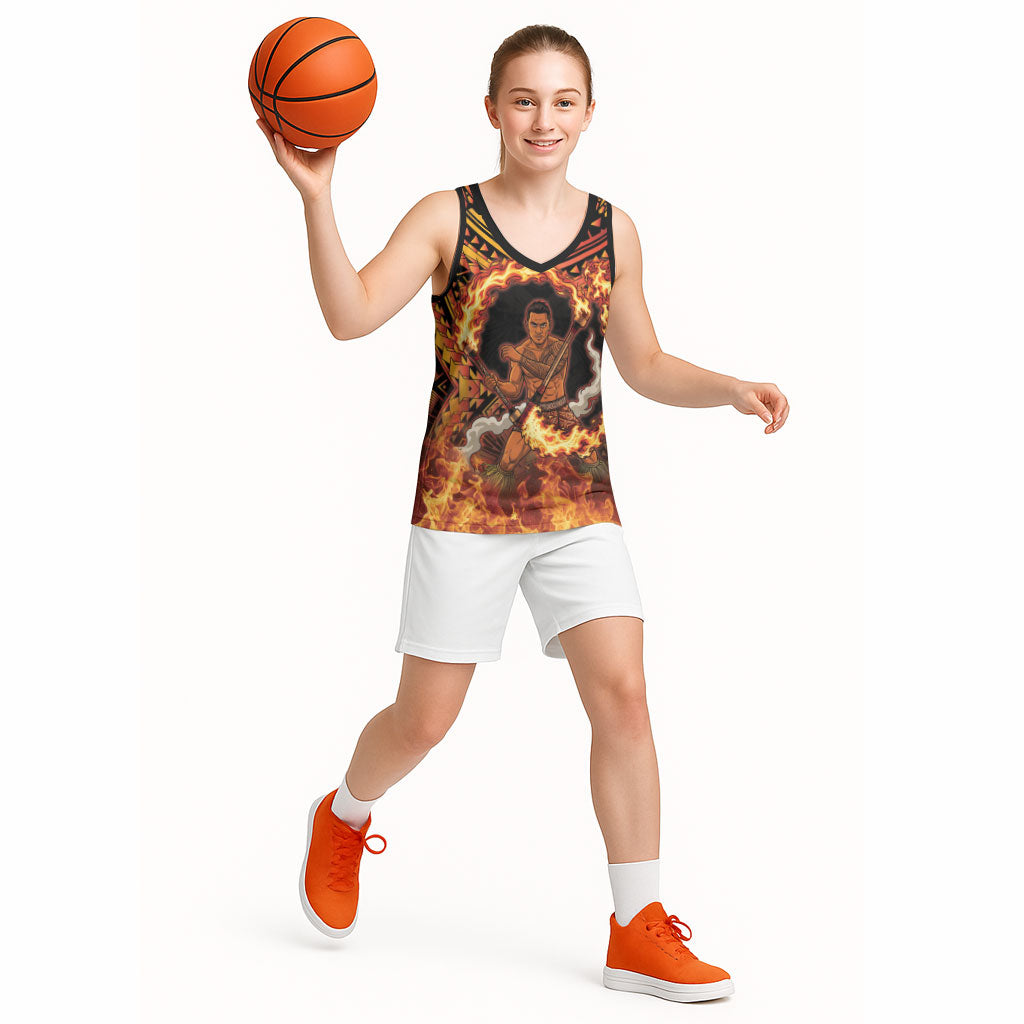 Samoa Siva Afi Dance Fireknife Basketball Jersey Samoan Tribal Motif Dancing in the Fire