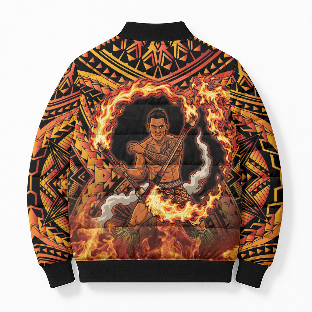 Samoa Siva Afi Dance Fireknife Bomber Puffer Jacket Samoan Tribal Motif Dancing in the Fire