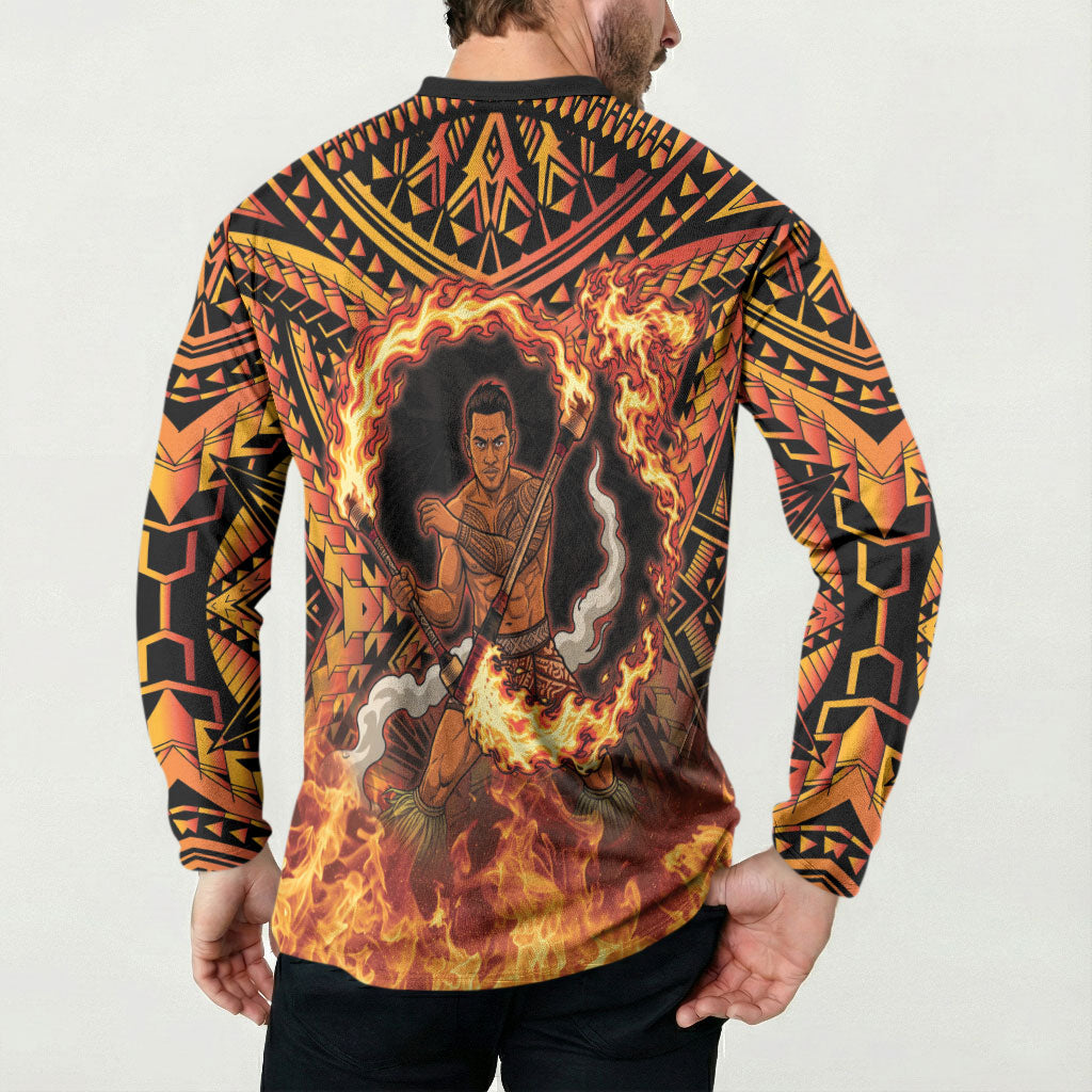 Samoa Siva Afi Dance Fireknife Button Sweatshirt Samoan Tribal Motif Dancing in the Fire