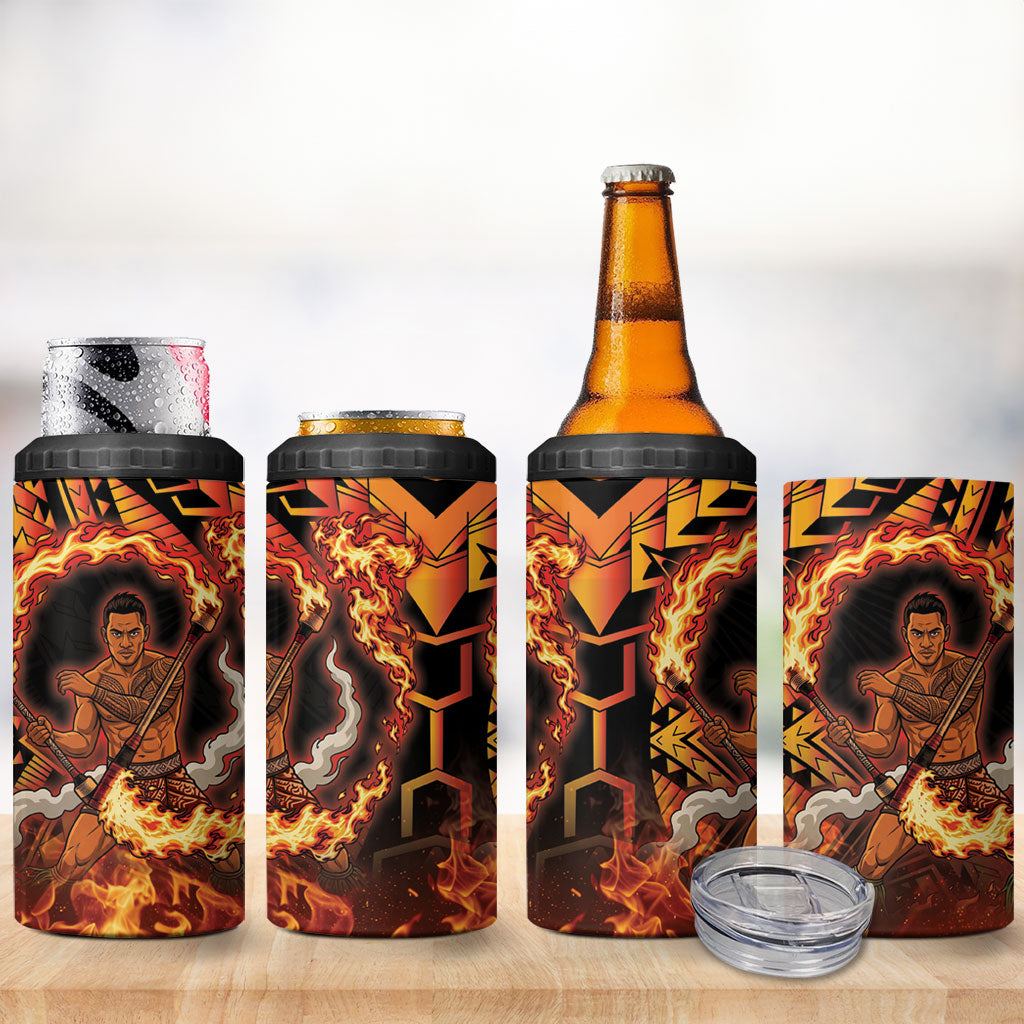 Samoa Siva Afi Dance Fireknife 4 in 1 Can Cooler Tumbler Samoan Tribal Motif Dancing in the Fire