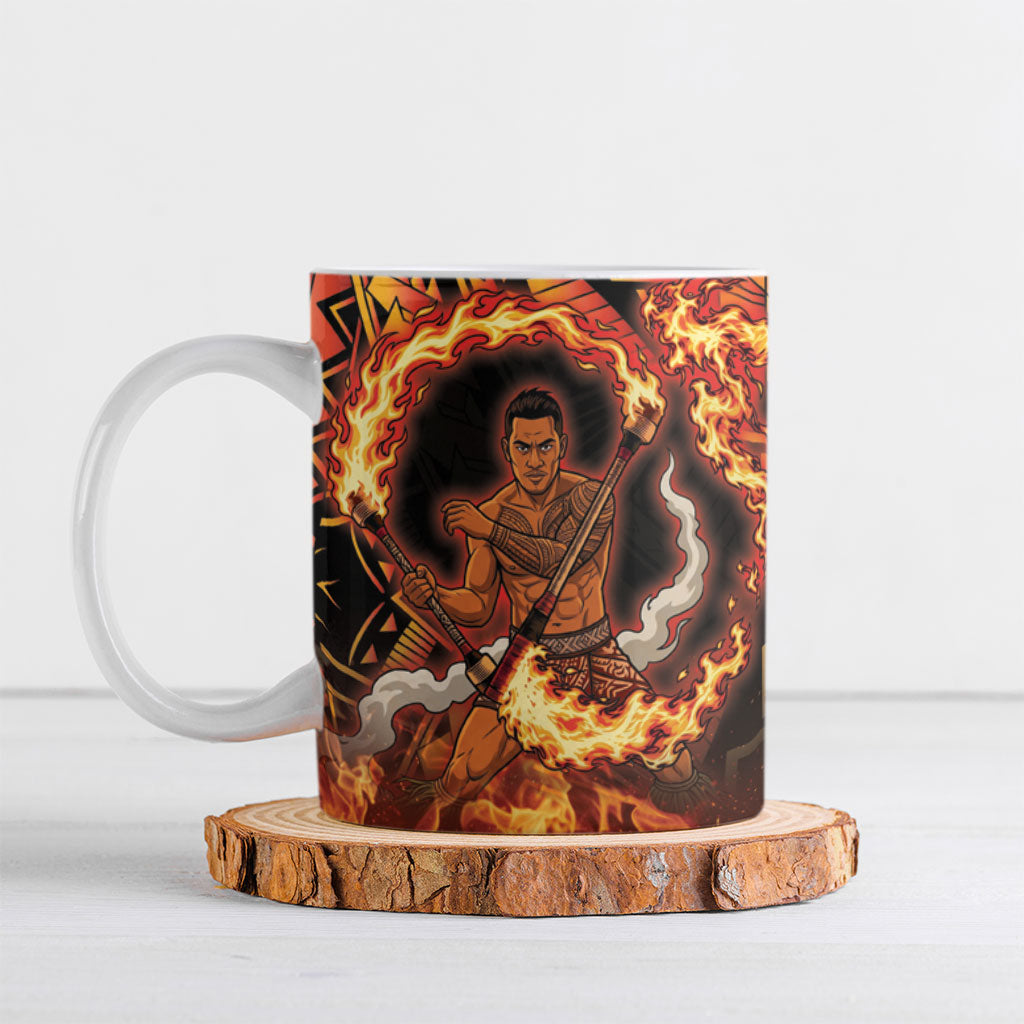 Samoa Siva Afi Dance Fireknife Ceramic Mug Samoan Tribal Motif Dancing in the Fire