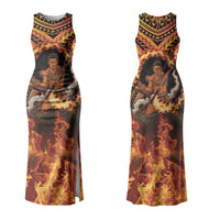 Samoa Siva Afi Dance Fireknife Couples Matching Tank Maxi Dress and Hawaiian Shirt Samoan Tribal Motif Dancing in the Fire