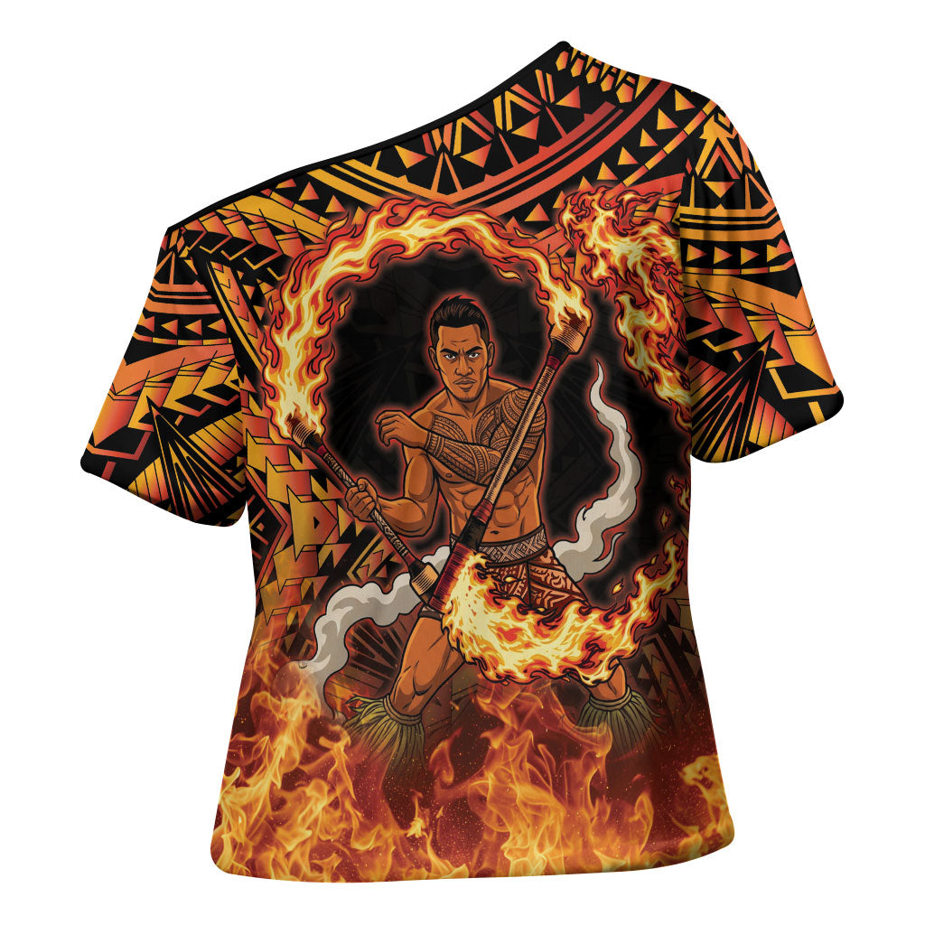 Samoa Siva Afi Dance Fireknife Cross Shoulder Shirt Samoan Tribal Motif Dancing in the Fire