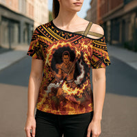 Samoa Siva Afi Dance Fireknife Cross Shoulder Shirt Samoan Tribal Motif Dancing in the Fire