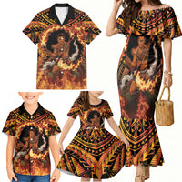 Samoa Siva Afi Dance Fireknife Family Matching Mermaid Dress and Hawaiian Shirt Samoan Tribal Motif Dancing in the Fire