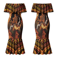 Samoa Siva Afi Dance Fireknife Family Matching Mermaid Dress and Hawaiian Shirt Samoan Tribal Motif Dancing in the Fire