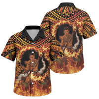Samoa Siva Afi Dance Fireknife Family Matching Off Shoulder Maxi Dress and Hawaiian Shirt Samoan Tribal Motif Dancing in the Fire