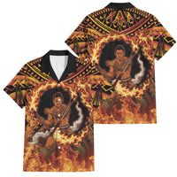 Samoa Siva Afi Dance Fireknife Family Matching Off Shoulder Short Dress and Hawaiian Shirt Samoan Tribal Motif Dancing in the Fire