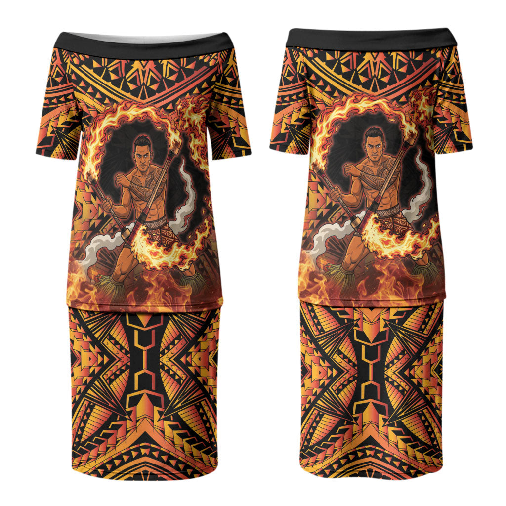 Samoa Siva Afi Dance Fireknife Family Matching Puletasi and Hawaiian Shirt Samoan Tribal Motif Dancing in the Fire