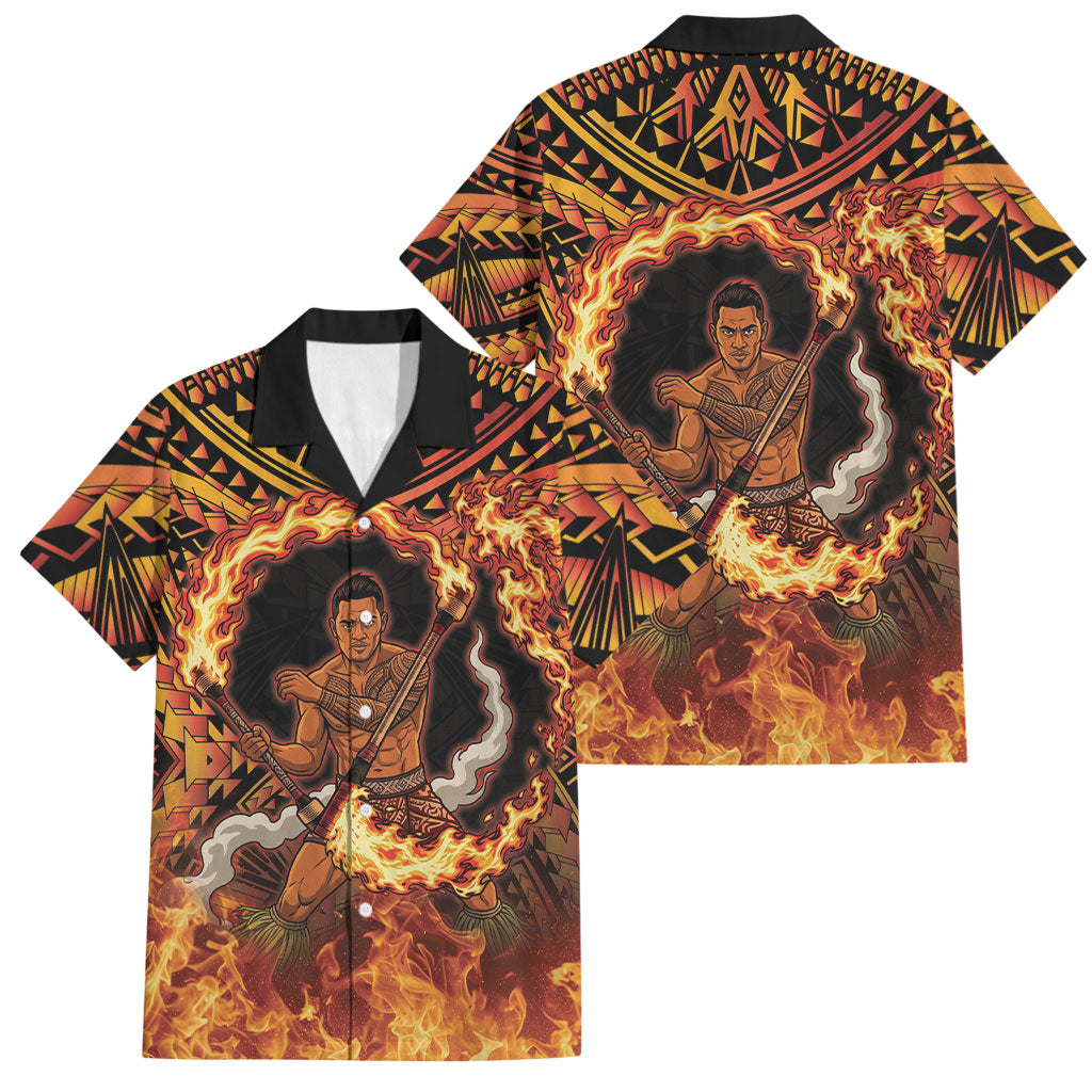Samoa Siva Afi Dance Fireknife Family Matching Puletasi and Hawaiian Shirt Samoan Tribal Motif Dancing in the Fire