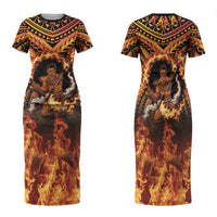 Samoa Siva Afi Dance Fireknife Family Matching Short Sleeve Bodycon Dress and Hawaiian Shirt Samoan Tribal Motif Dancing in the Fire