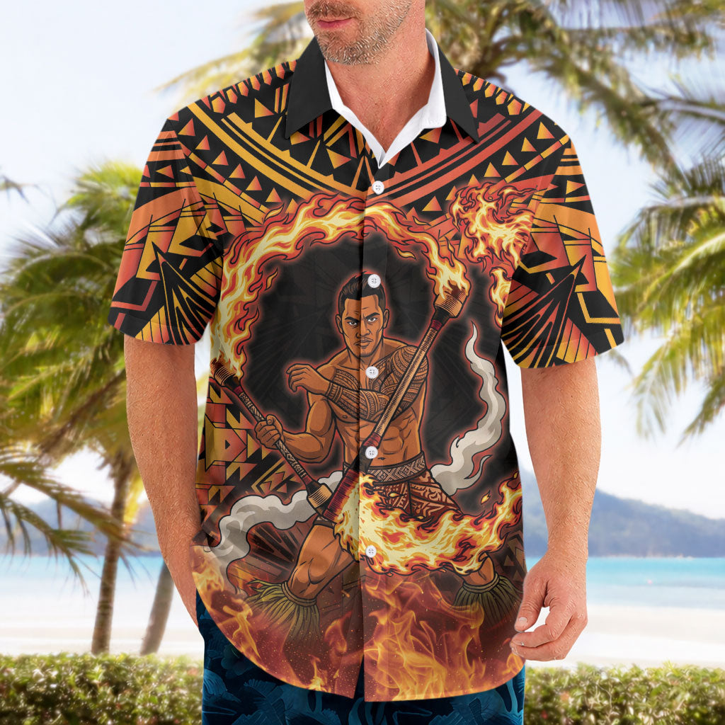 Samoa Siva Afi Dance Fireknife Hawaiian Shirt Samoan Tribal Motif Dancing in the Fire