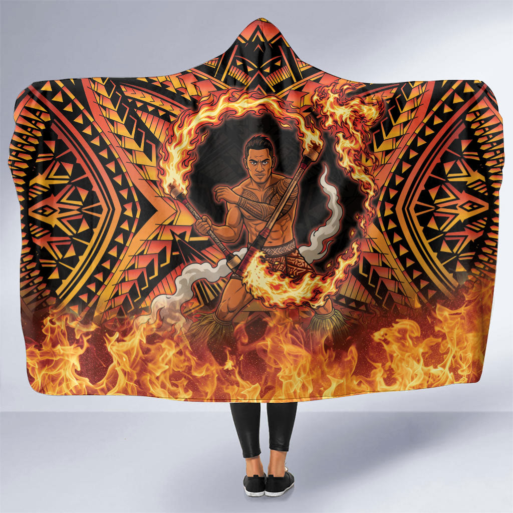 Samoa Siva Afi Dance Fireknife Hooded Blanket Samoan Tribal Motif Dancing in the Fire
