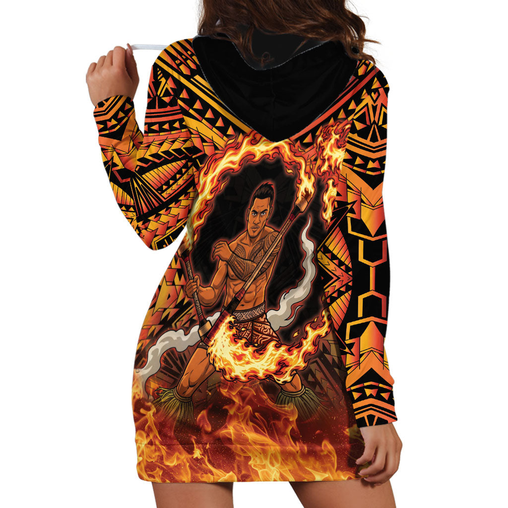 Samoa Siva Afi Dance Fireknife Hoodie Dress Samoan Tribal Motif Dancing in the Fire