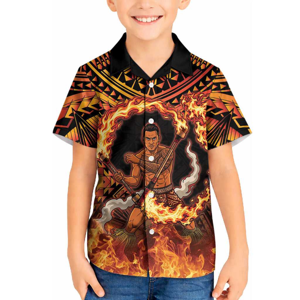 Samoa Siva Afi Dance Fireknife Kid Hawaiian Shirt Samoan Tribal Motif Dancing in the Fire