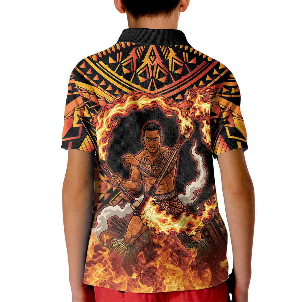 Samoa Siva Afi Dance Fireknife Kid Polo Shirt Samoan Tribal Motif Dancing in the Fire