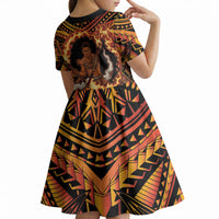 Samoa Siva Afi Dance Fireknife Kid Short Sleeve Dress Samoan Tribal Motif Dancing in the Fire