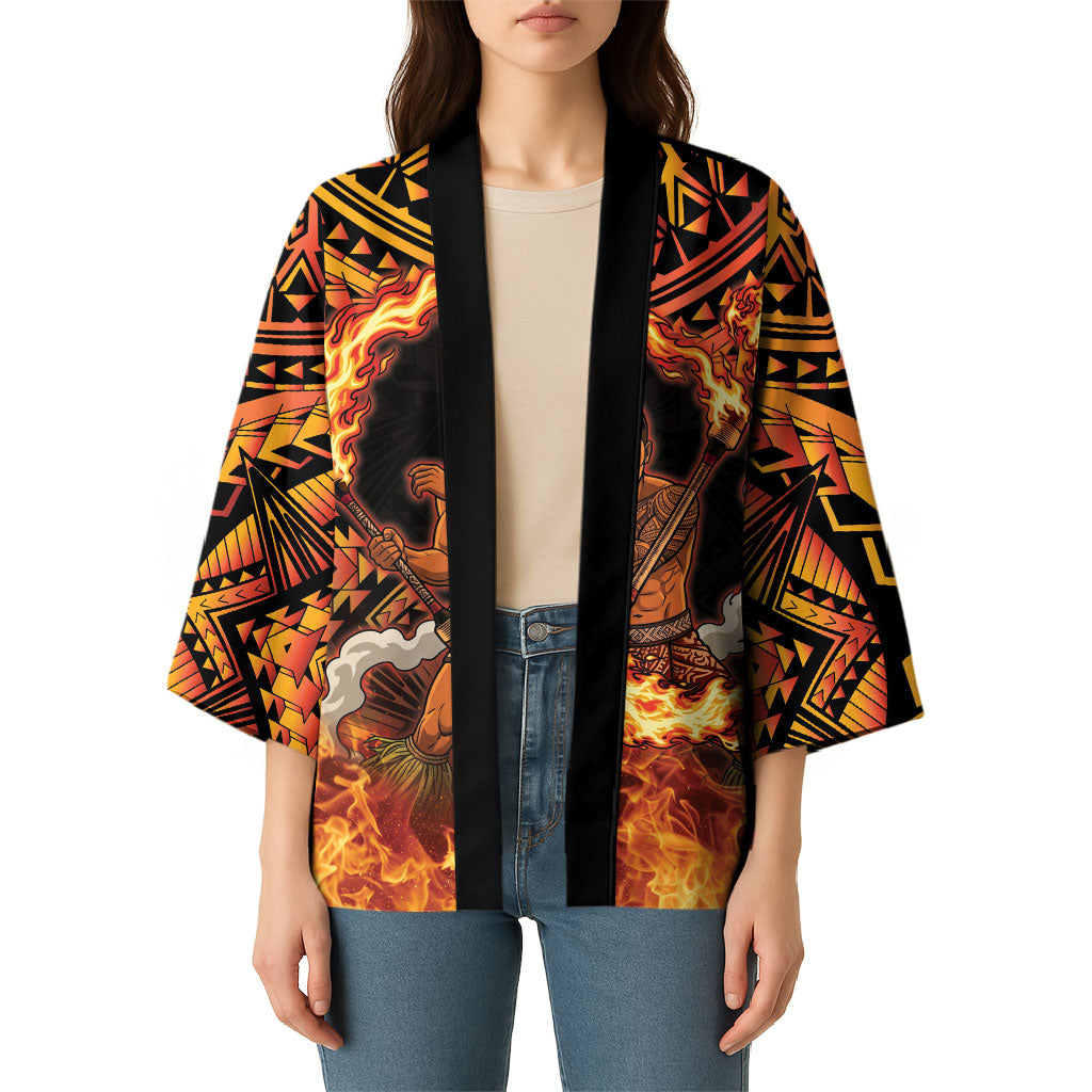 Samoa Siva Afi Dance Fireknife Kimono Samoan Tribal Motif Dancing in the Fire