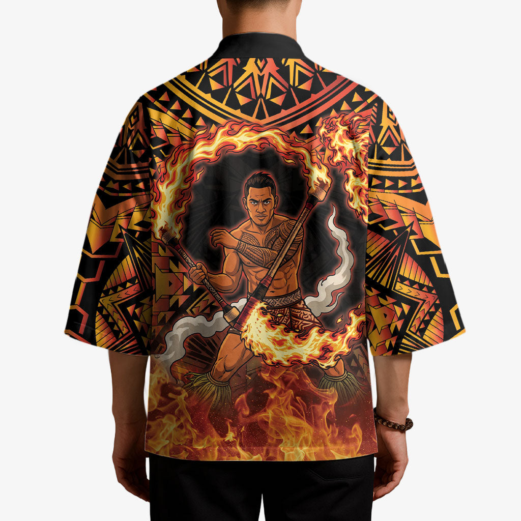 Samoa Siva Afi Dance Fireknife Kimono Samoan Tribal Motif Dancing in the Fire