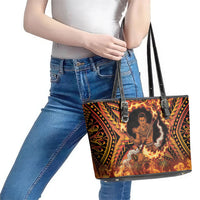 Samoa Siva Afi Dance Fireknife Leather Tote Bag Samoan Tribal Motif Dancing in the Fire