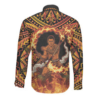 Samoa Siva Afi Dance Fireknife Long Sleeve Button Shirt Samoan Tribal Motif Dancing in the Fire