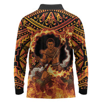 Samoa Siva Afi Dance Fireknife Long Sleeve Polo Shirt Samoan Tribal Motif Dancing in the Fire