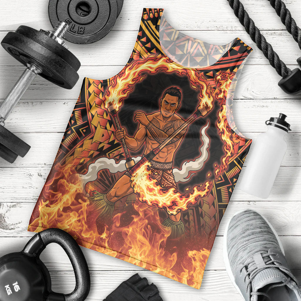 Samoa Siva Afi Dance Fireknife Men Tank Top Samoan Tribal Motif Dancing in the Fire