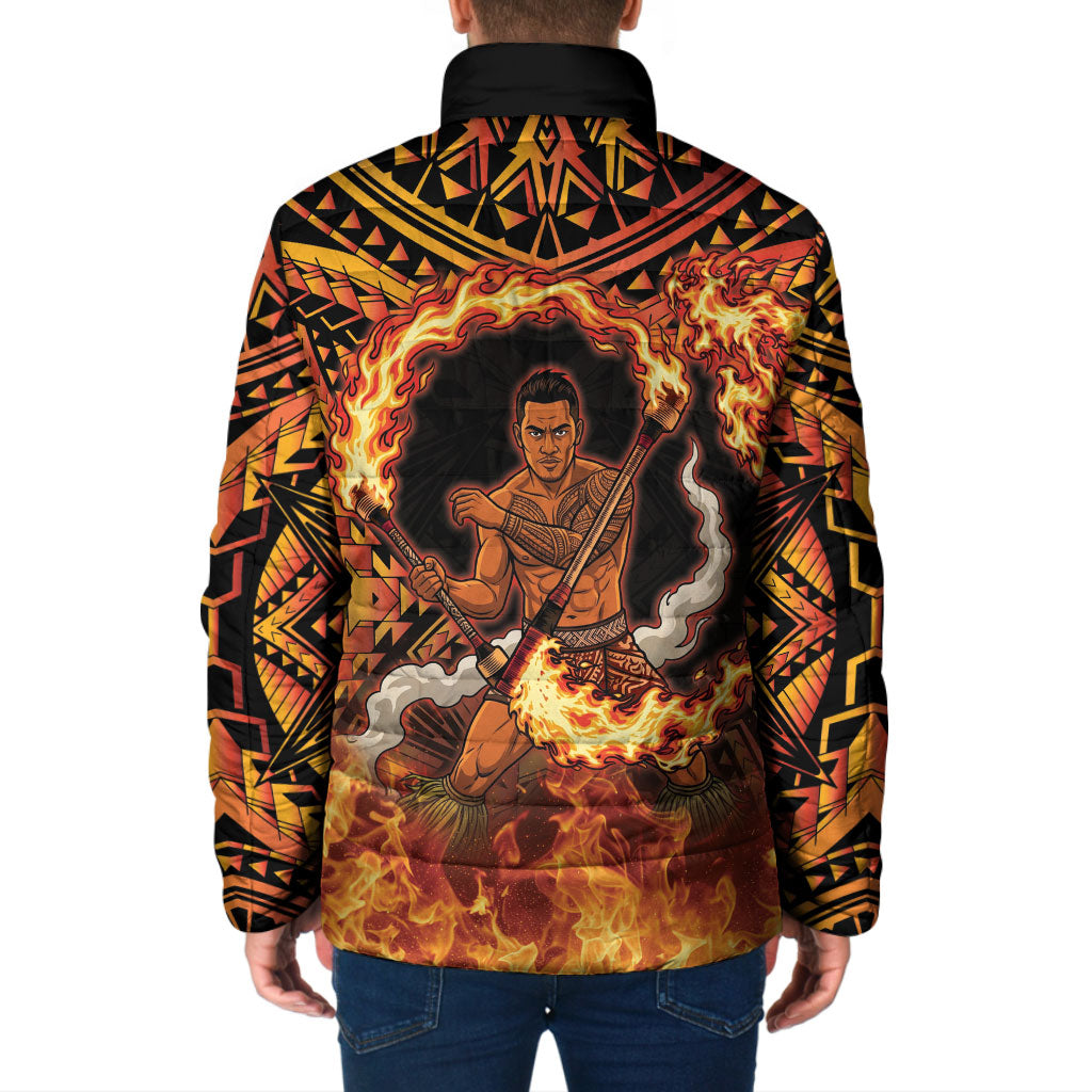 Samoa Siva Afi Dance Fireknife Padded Jacket Samoan Tribal Motif Dancing in the Fire