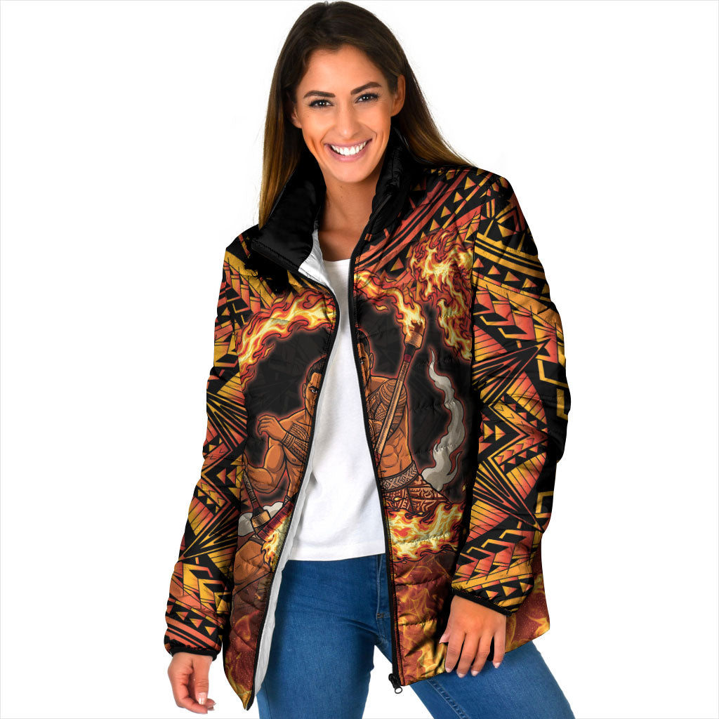 Samoa Siva Afi Dance Fireknife Padded Jacket Samoan Tribal Motif Dancing in the Fire
