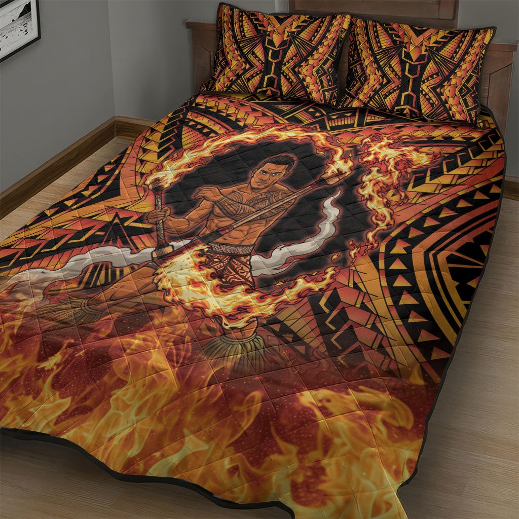 Samoa Siva Afi Dance Fireknife Quilt Bed Set Samoan Tribal Motif Dancing in the Fire