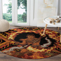 Samoa Siva Afi Dance Fireknife Round Carpet Samoan Tribal Motif Dancing in the Fire