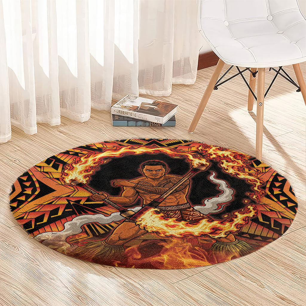 Samoa Siva Afi Dance Fireknife Round Carpet Samoan Tribal Motif Dancing in the Fire