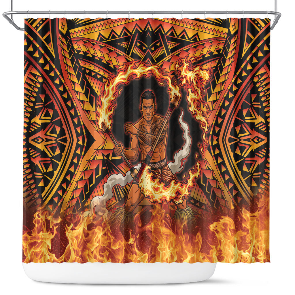 Samoa Siva Afi Dance Fireknife Shower Curtain Samoan Tribal Motif Dancing in the Fire