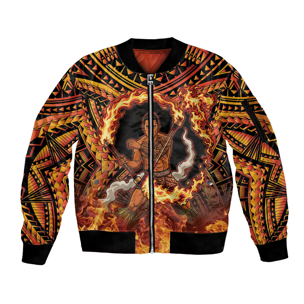 Samoa Siva Afi Dance Fireknife Sleeve Zip Bomber Jacket Samoan Tribal Motif Dancing in the Fire LT9 Unisex Red - Polynesian Pride