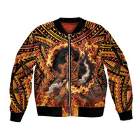 Samoa Siva Afi Dance Fireknife Sleeve Zip Bomber Jacket Samoan Tribal Motif Dancing in the Fire