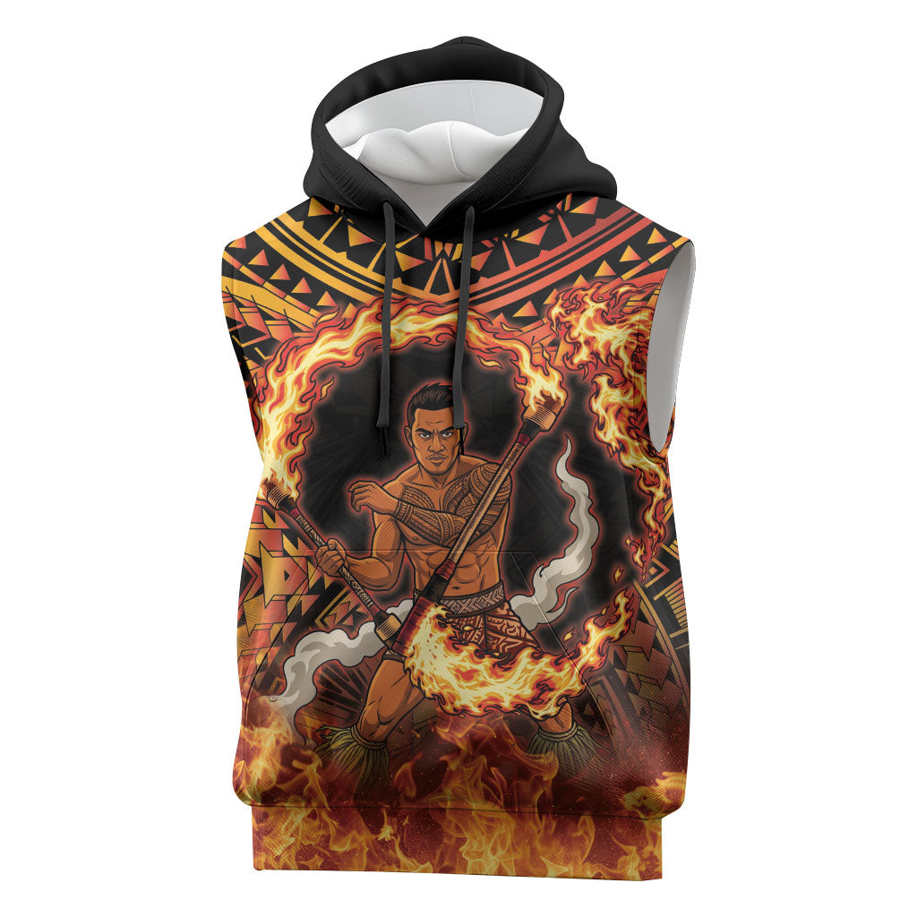 Samoa Siva Afi Dance Fireknife Sleeveless Hoodie Samoan Tribal Motif Dancing in the Fire