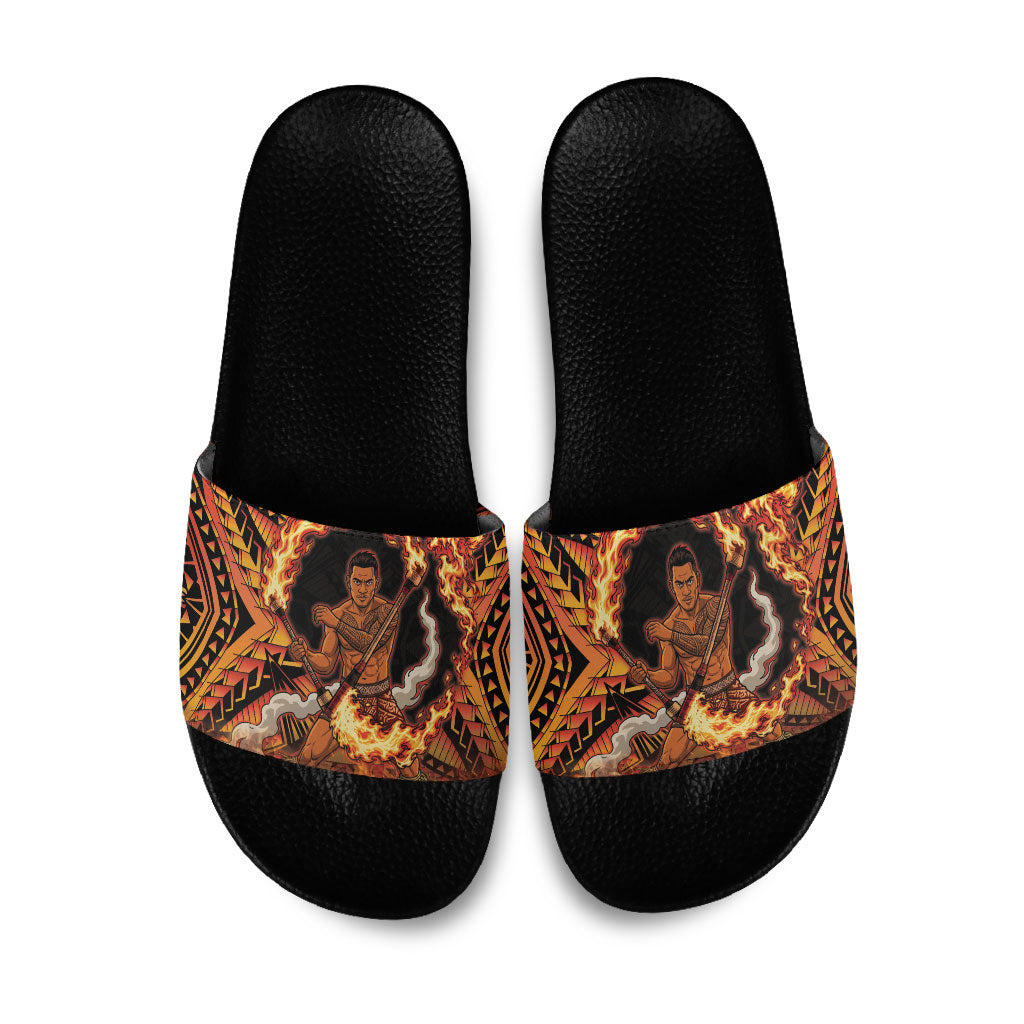 Samoa Siva Afi Dance Fireknife Slide Sandals Samoan Tribal Motif Dancing in the Fire